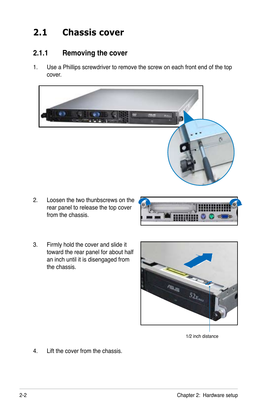 1 chassis cover, Removing.the.cover | Asus RS120-E5/PA2 User Manual | Page 20 / 156
