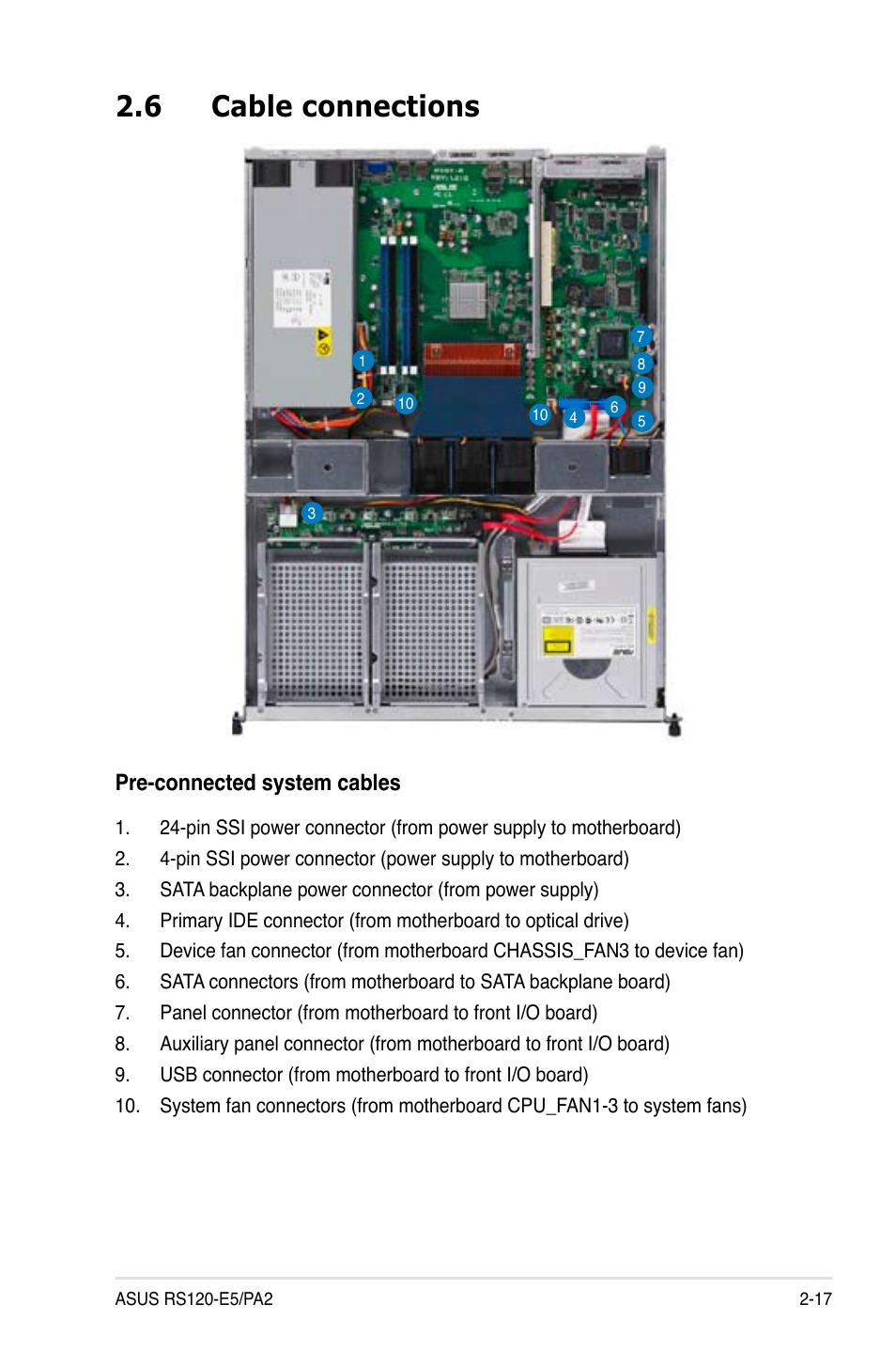6 cable connections, Pre-connected.system.cables | Asus RS120-E5/PA2 User Manual | Page 35 / 156