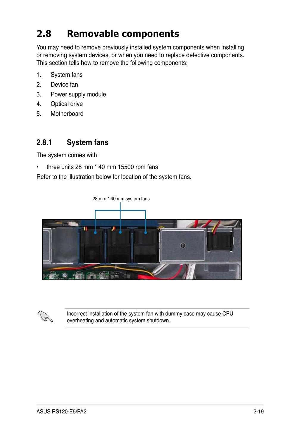 8 removable components, System.fans | Asus RS120-E5/PA2 User Manual | Page 37 / 156