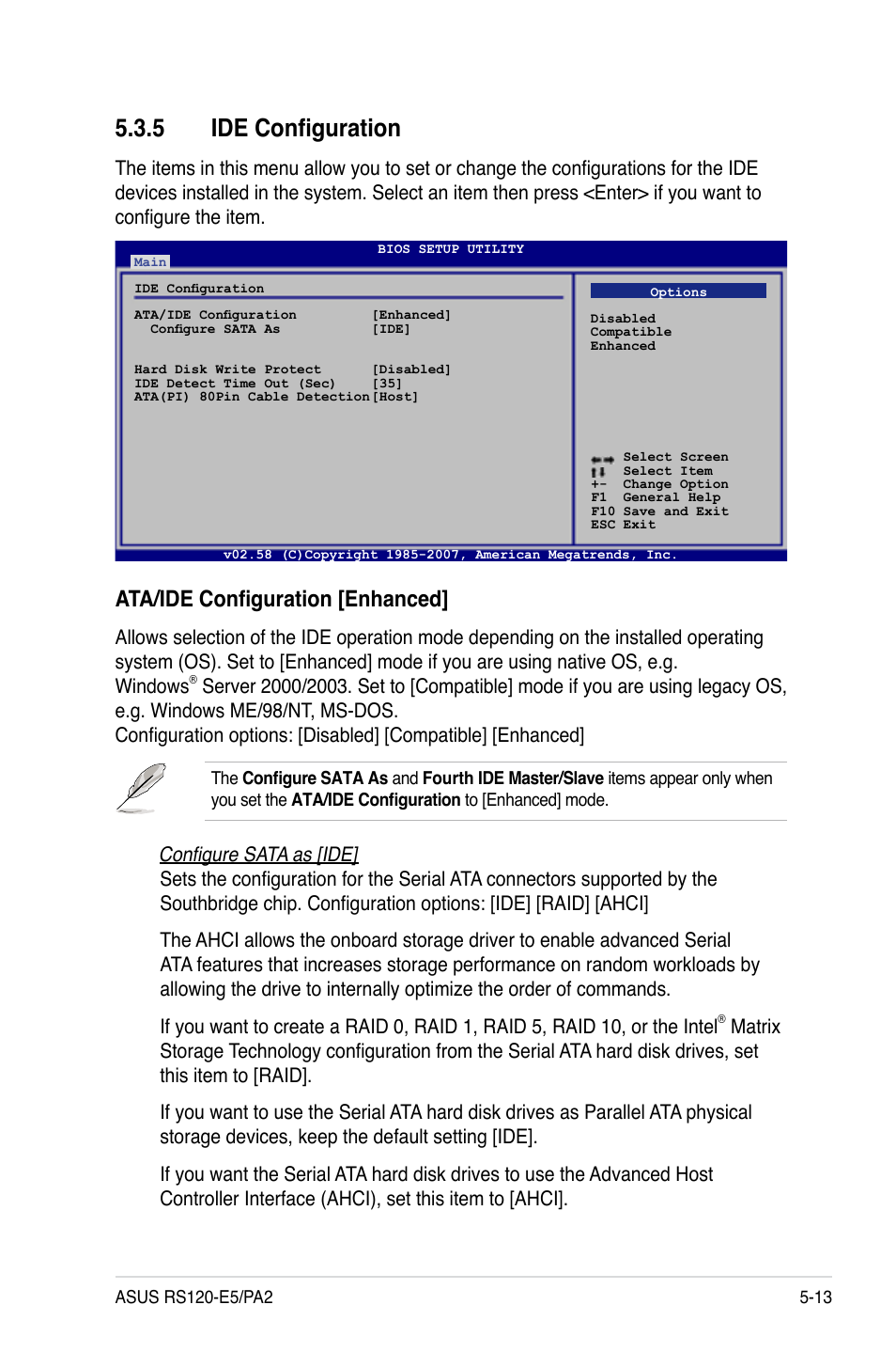 Ide configuration, Ata/ide configuration [enhanced | Asus RS120-E5/PA2 User Manual | Page 79 / 156