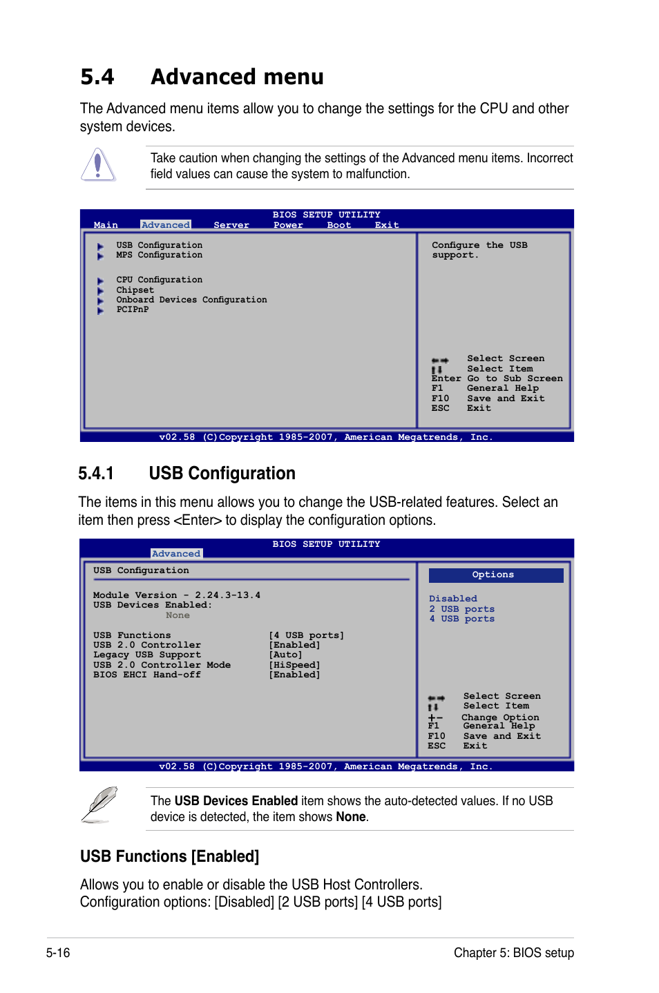 4 advanced menu, 1 usb configuration, Usb.functions.[enabled | Asus RS120-E5/PA2 User Manual | Page 82 / 156
