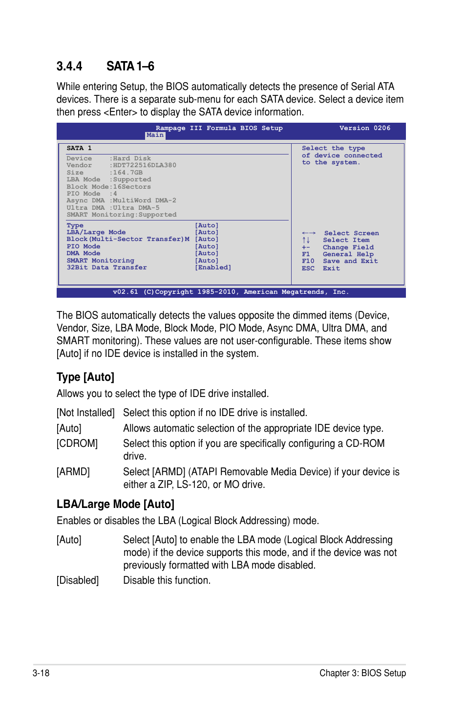 4 sata 1–6, Type �auto, Lba/large mode �auto | Asus Rampage III Formula User Manual | Page 102 / 172