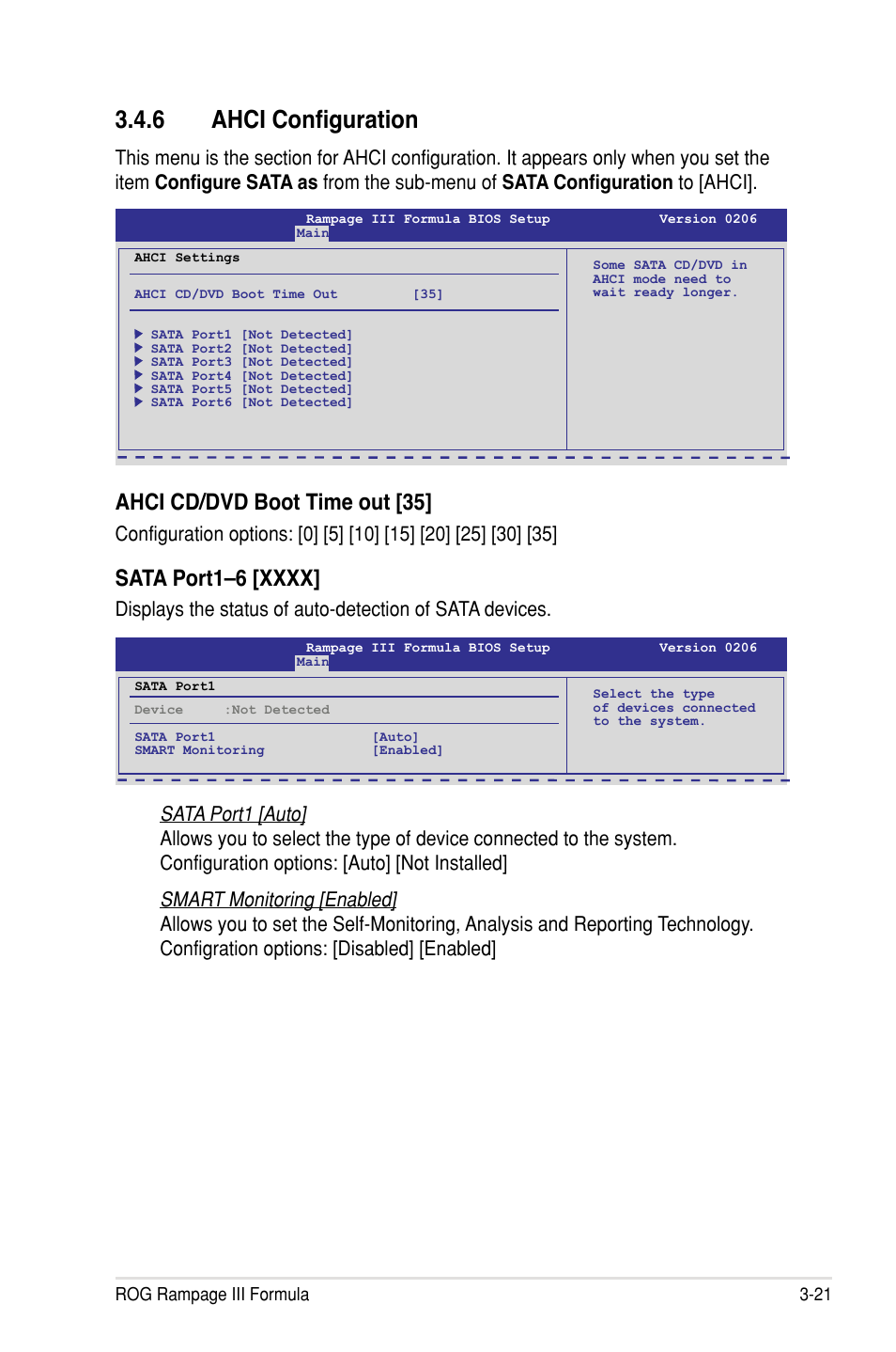 � ahci configuration, Ahci cd/dvd boot time out �35 | Asus Rampage III Formula User Manual | Page 105 / 172