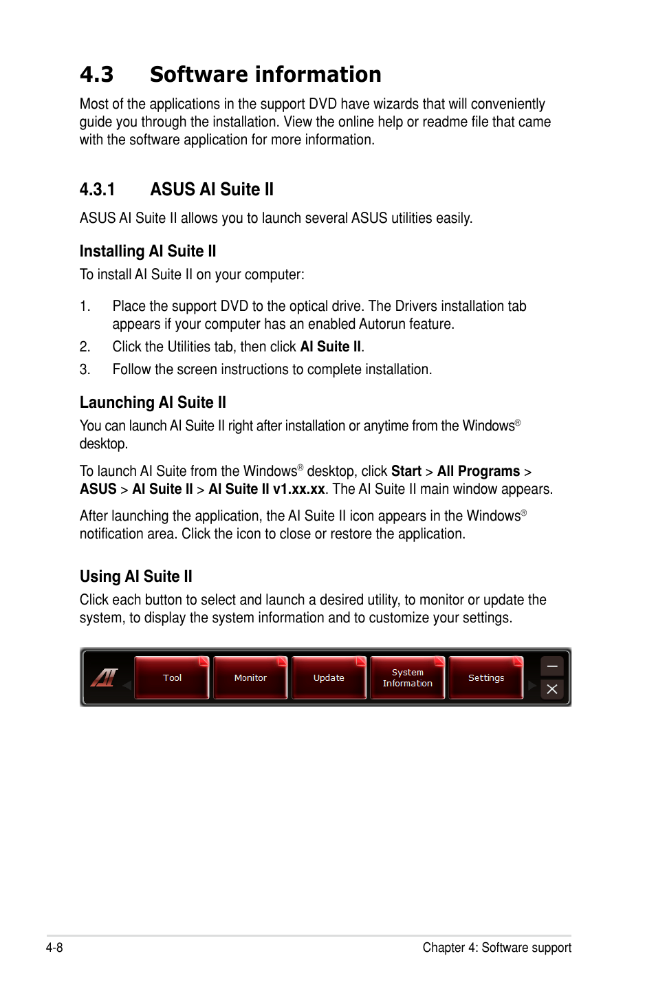 3 software information, 1 asus ai suite ii | Asus Rampage III Formula User Manual | Page 144 / 172