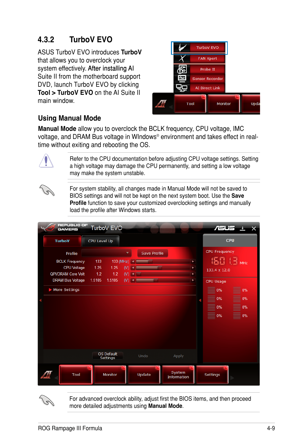 2 turbov evo, Using manual mode | Asus Rampage III Formula User Manual | Page 145 / 172