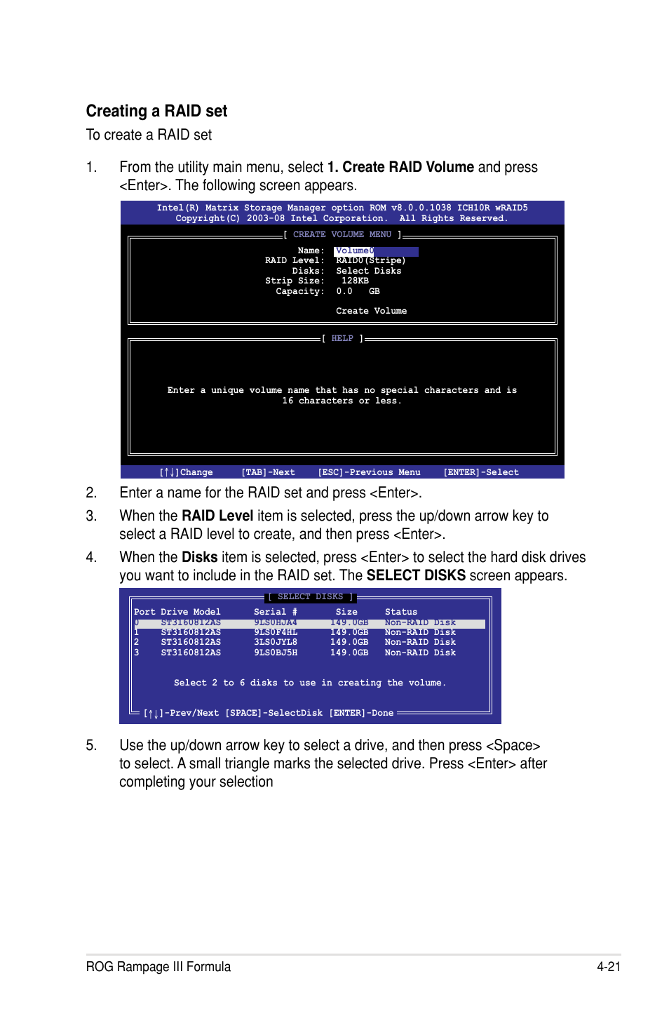 Creating a raid set | Asus Rampage III Formula User Manual | Page 157 / 172