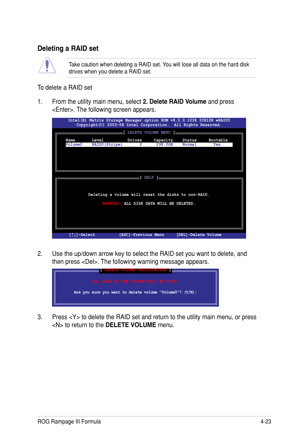 Deleting a raid set | Asus Rampage III Formula User Manual | Page 159 / 172