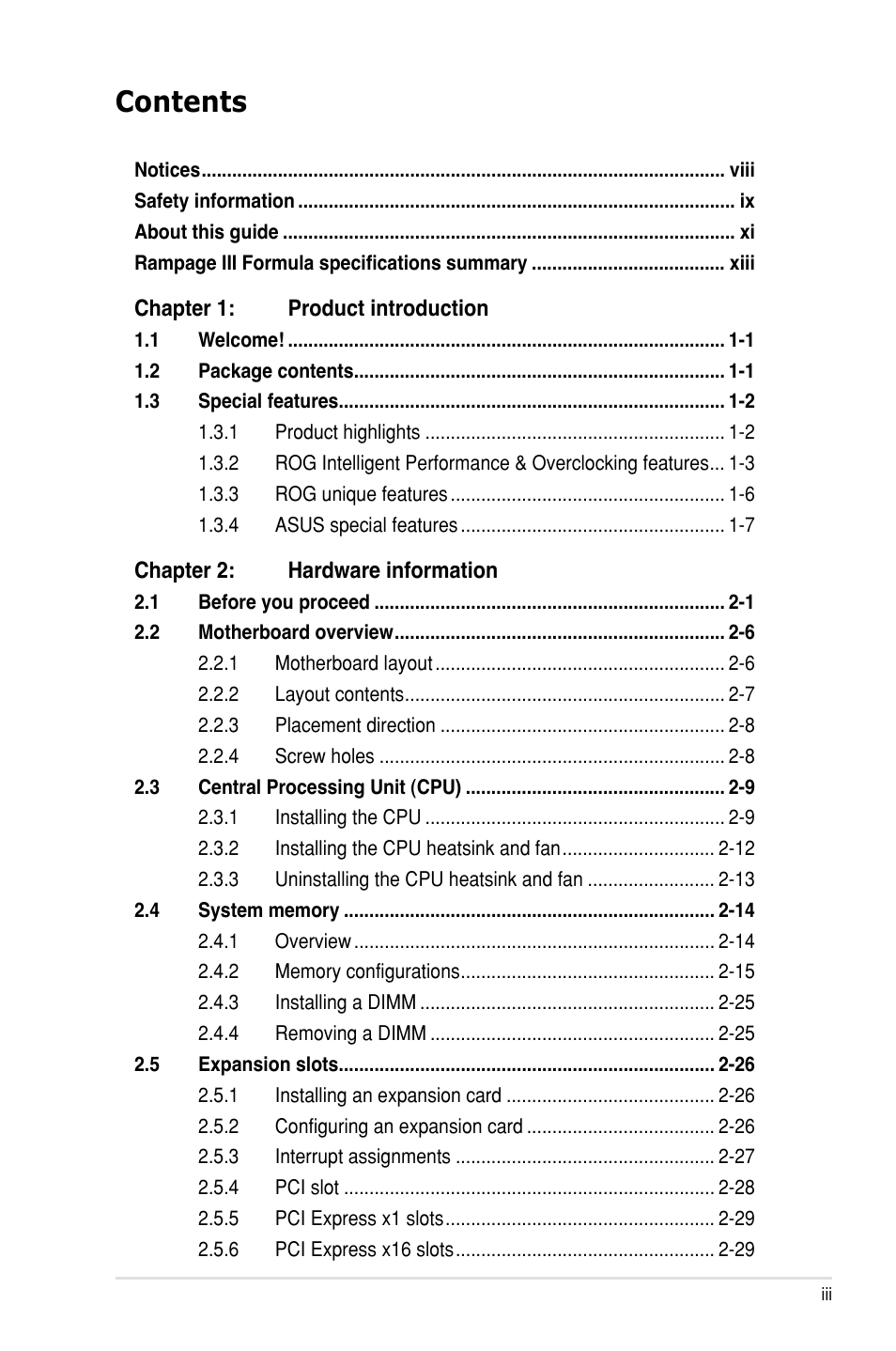 Asus Rampage III Formula User Manual | Page 3 / 172