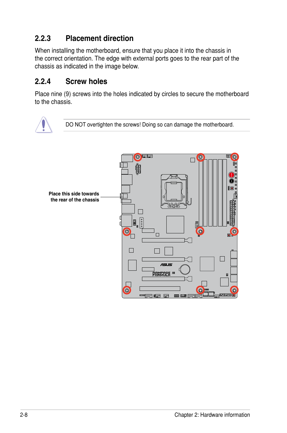 3 placement direction, 4 screw holes | Asus Rampage III Formula User Manual | Page 36 / 172