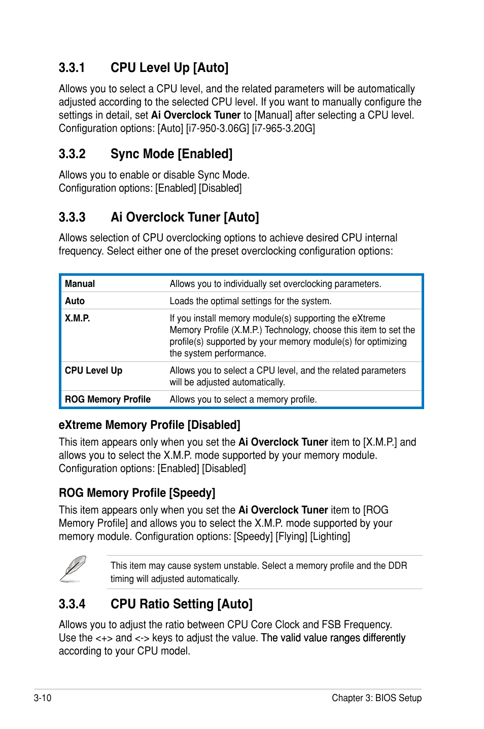 1 cpu level up �auto, 2 sync mode �enabled, 3 ai overclock tuner �auto | 4 cpu ratio setting �auto | Asus Rampage III Formula User Manual | Page 94 / 172