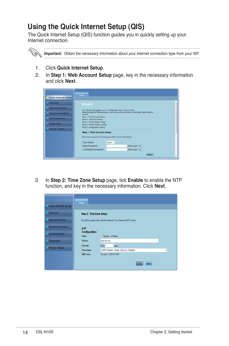 Using the quick internet setup (qis) | Asus DSL-N10S User Manual | Page 14 / 62