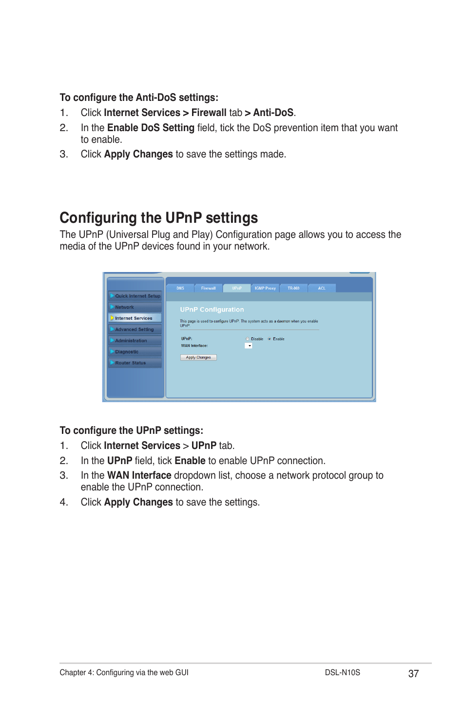 Configuring the upnp settings | Asus DSL-N10S User Manual | Page 37 / 62