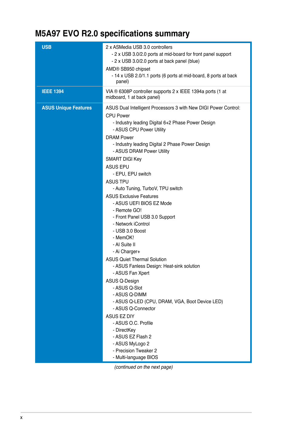 Asus M5A97 EVO R2.0 User Manual | Page 10 / 178