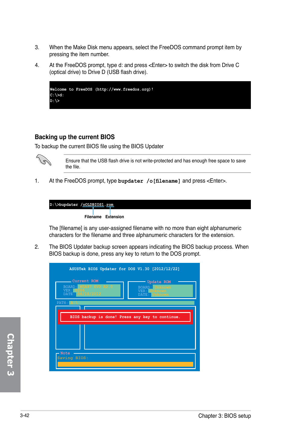 Chapter 3, Backing up the current bios | Asus M5A97 EVO R2.0 User Manual | Page 116 / 178