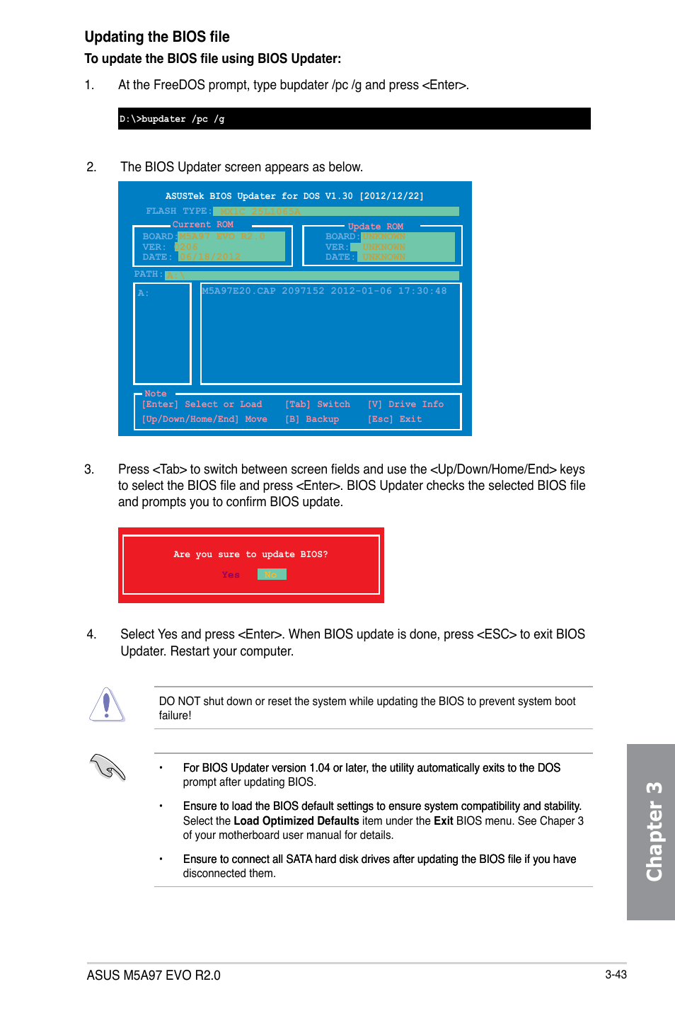 Chapter 3, Updating the bios file | Asus M5A97 EVO R2.0 User Manual | Page 117 / 178