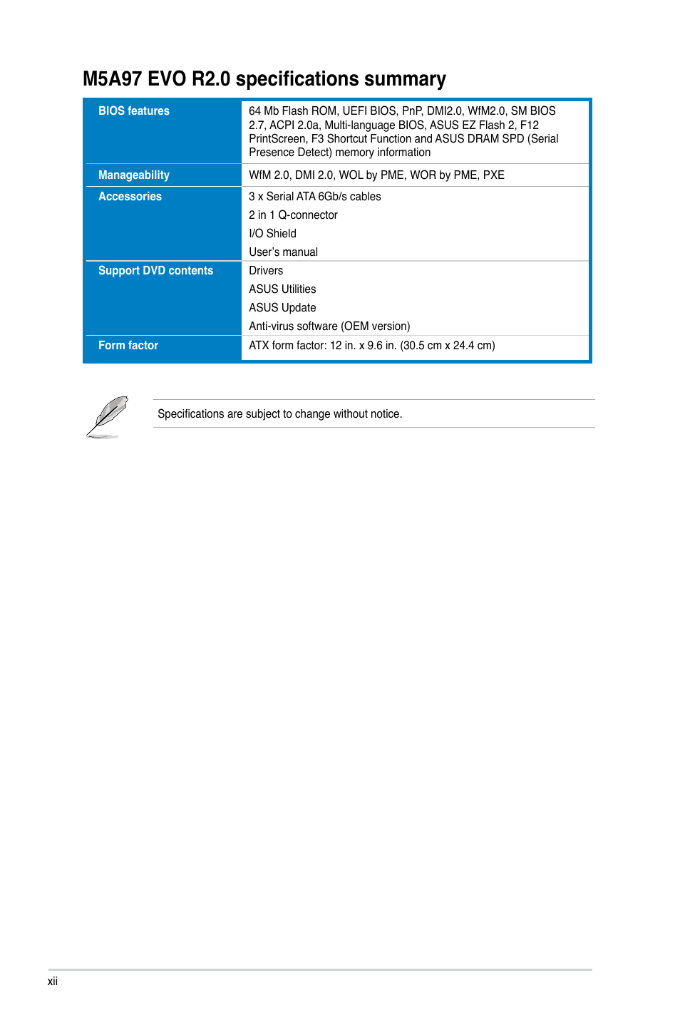 Asus M5A97 EVO R2.0 User Manual | Page 12 / 178