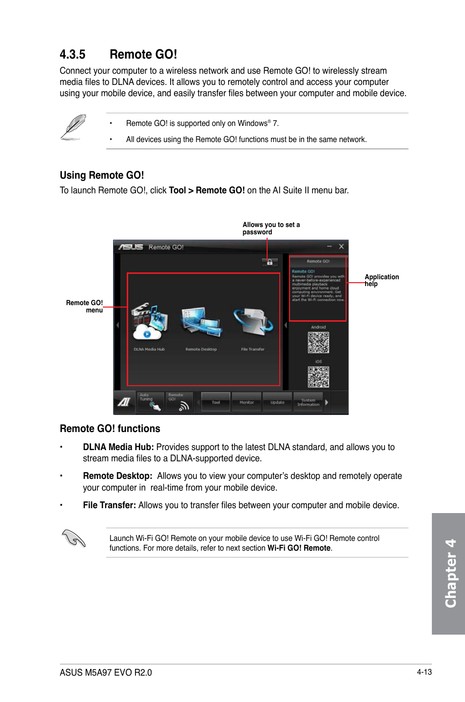 5 remote go, Remote go! -13, Chapter 4 | Asus M5A97 EVO R2.0 User Manual | Page 131 / 178