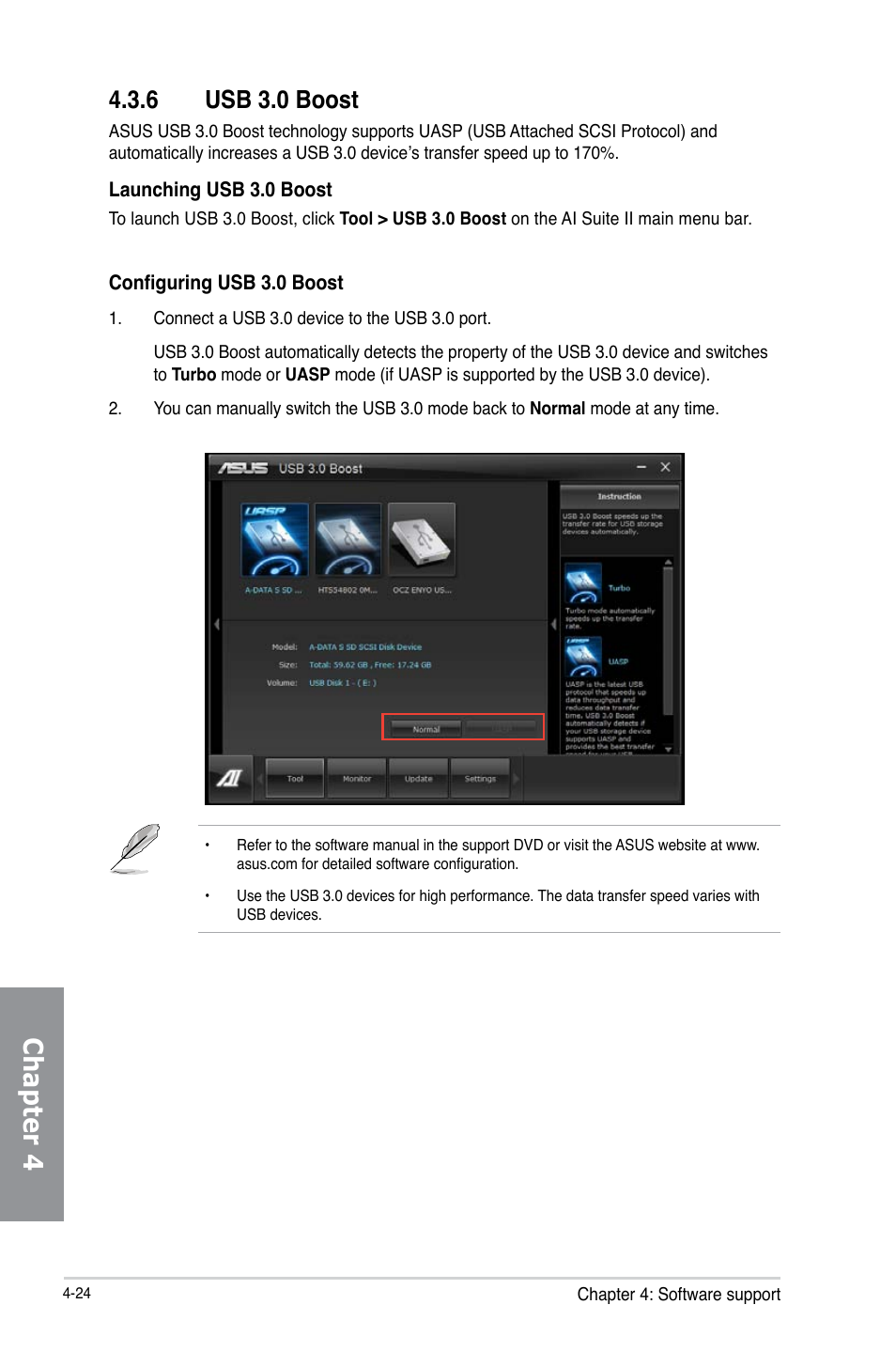 6 usb 3.0 boost, Usb 3.0 boost -24, Chapter 4 | Asus M5A97 EVO R2.0 User Manual | Page 142 / 178