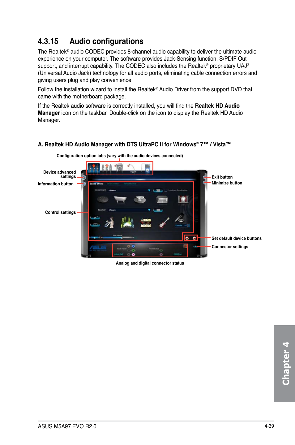 15 audio configurations, Audio configurations -39, Chapter 4 | Asus M5A97 EVO R2.0 User Manual | Page 157 / 178