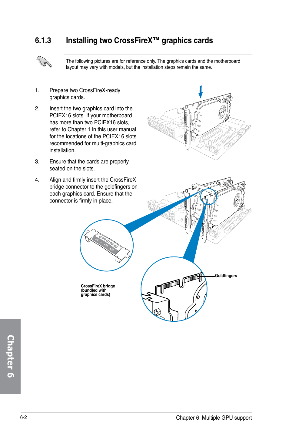 3 installing two crossfirex™ graphics cards, Installing two crossfirex™ graphics cards -2, Chapter 6 | Asus M5A97 EVO R2.0 User Manual | Page 170 / 178