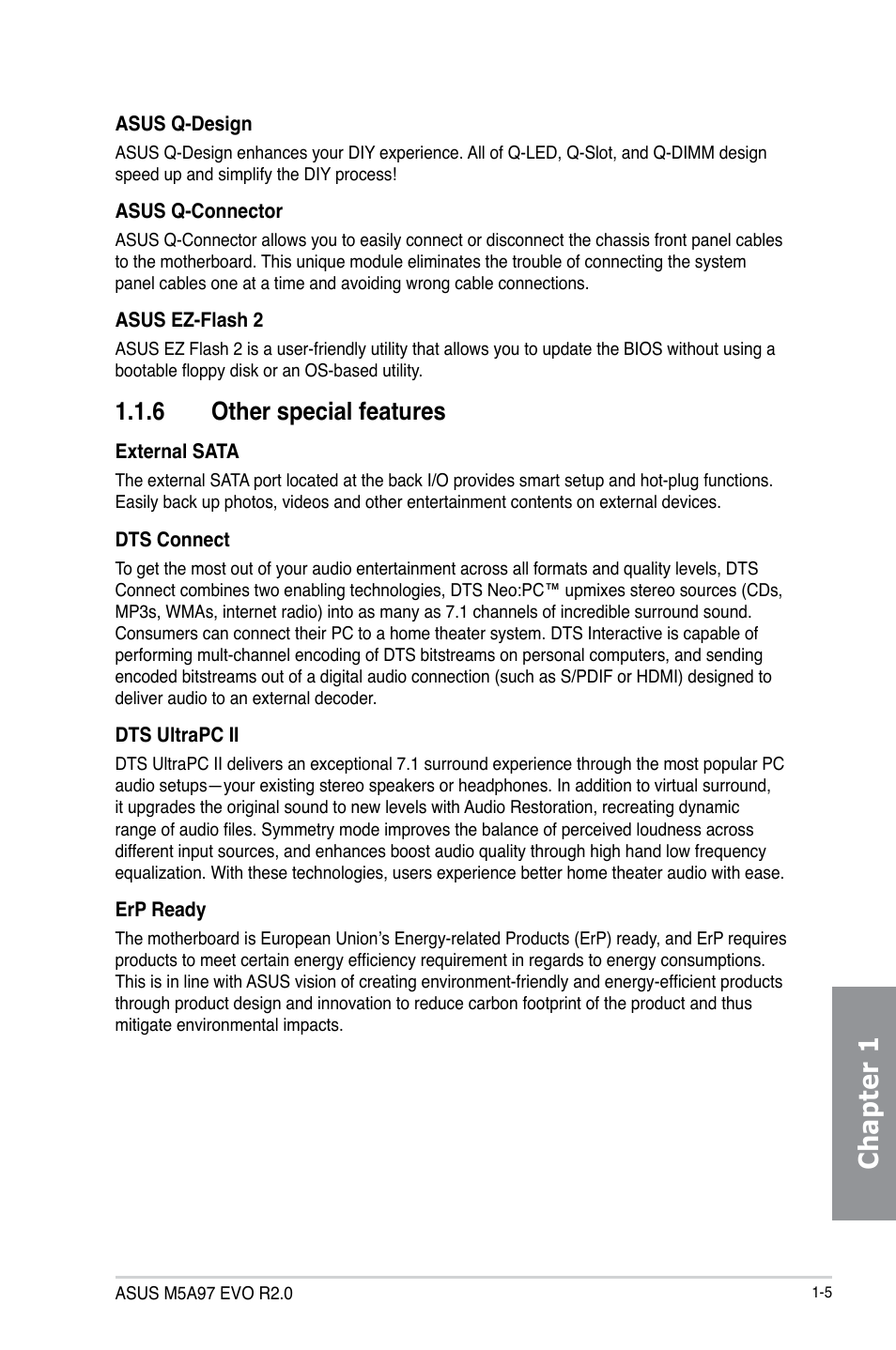 6 other special features, Other special features -5, Chapter 1 | Asus M5A97 EVO R2.0 User Manual | Page 19 / 178