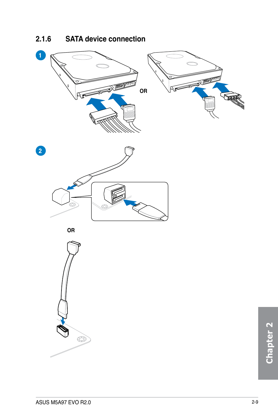 6 sata device connection, Sata device connection -9, Chapter 2 | Asus M5A97 EVO R2.0 User Manual | Page 65 / 178