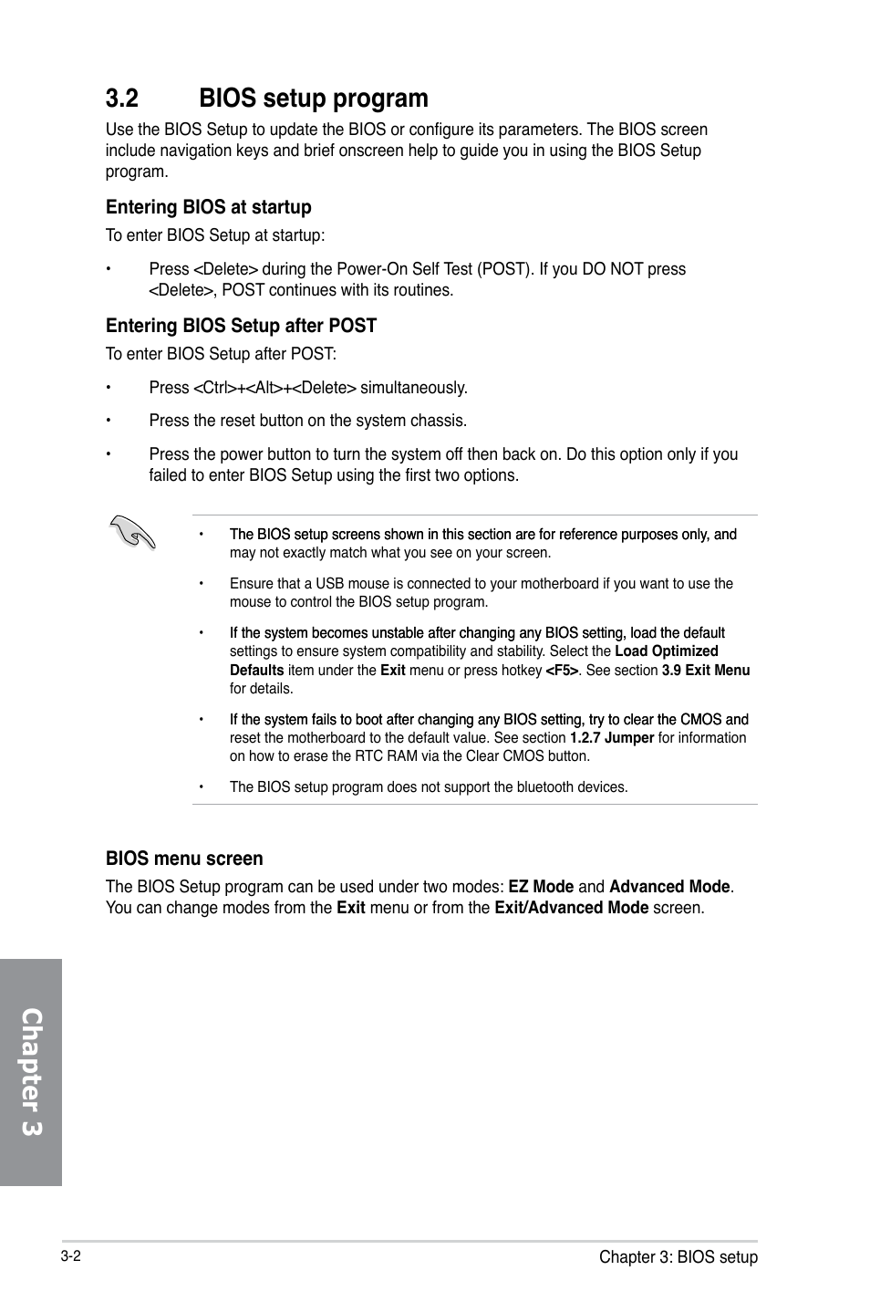 2 bios setup program, Bios setup program -2, Chapter 3 3.2 bios setup program | Asus M5A97 EVO R2.0 User Manual | Page 76 / 178