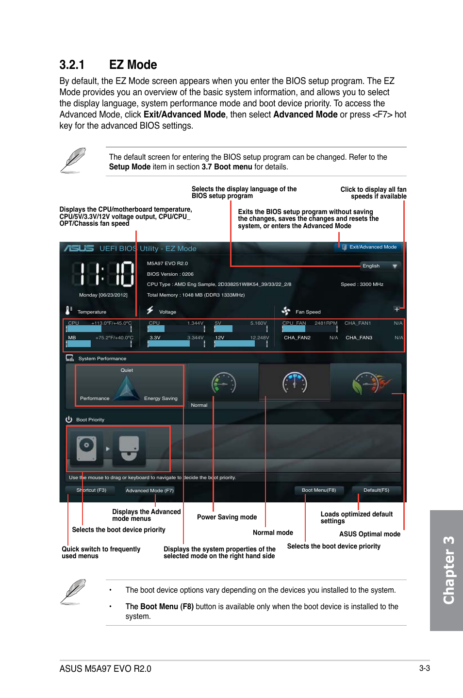 1 ez mode, Ez mode -3, Chapter 3 | Asus M5A97 EVO R2.0 User Manual | Page 77 / 178