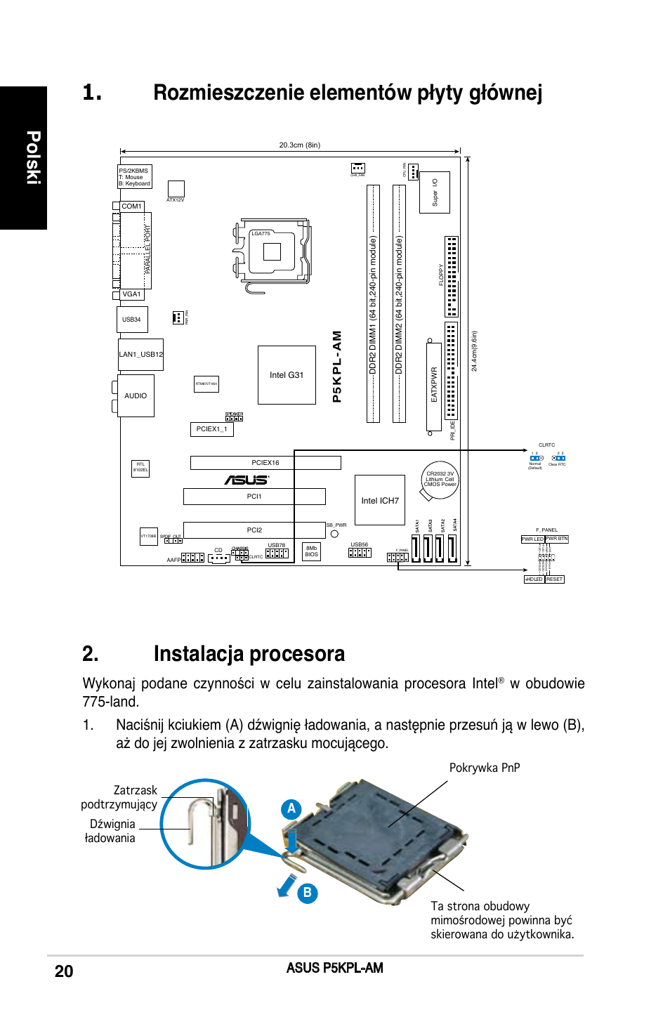 Polski, Asus p5kpl-am, P5 k p l -a m | Asus P5KPL-AM/PS User Manual | Page 20 / 38