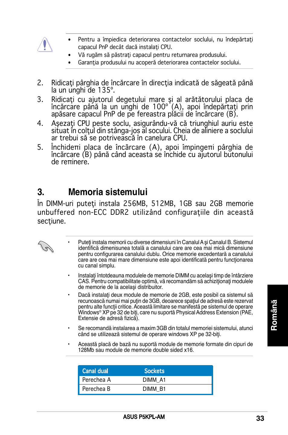 Română | Asus P5KPL-AM/PS User Manual | Page 33 / 38