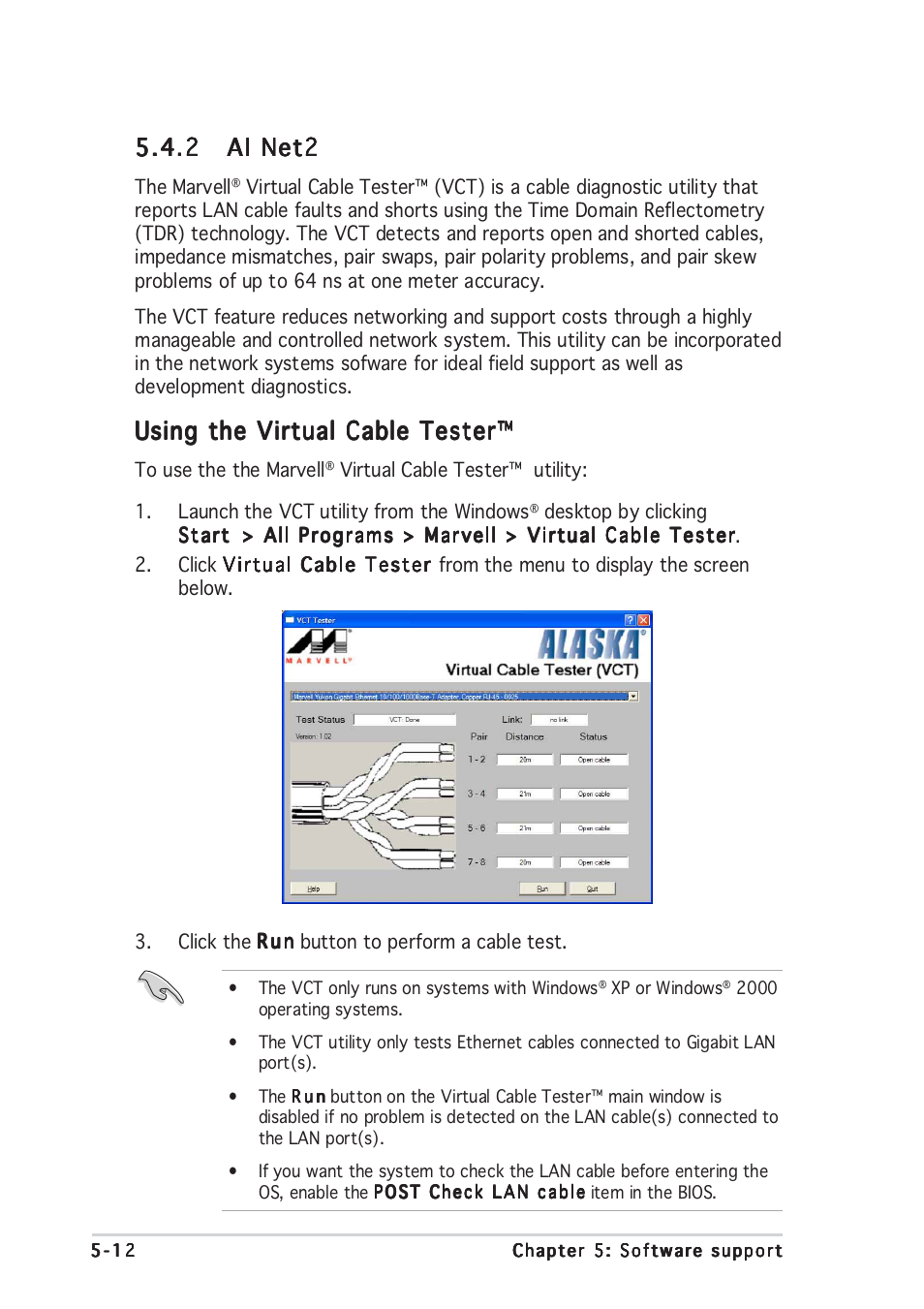 Using the virtual cable tester | Asus P5GD2 Premium User Manual | Page 124 / 152