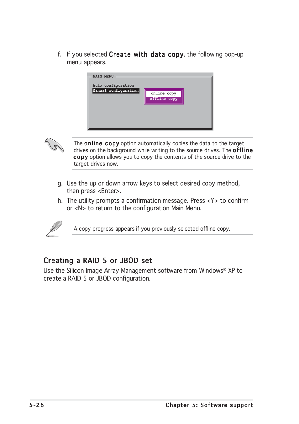 Creating a raid 5 or jbod set | Asus P5GD2 Premium User Manual | Page 140 / 152