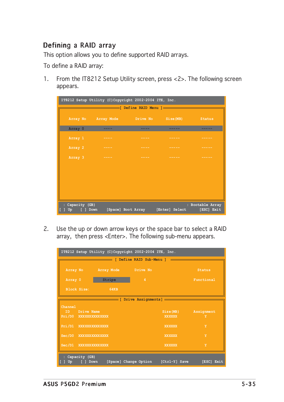 Defining a raid array | Asus P5GD2 Premium User Manual | Page 147 / 152