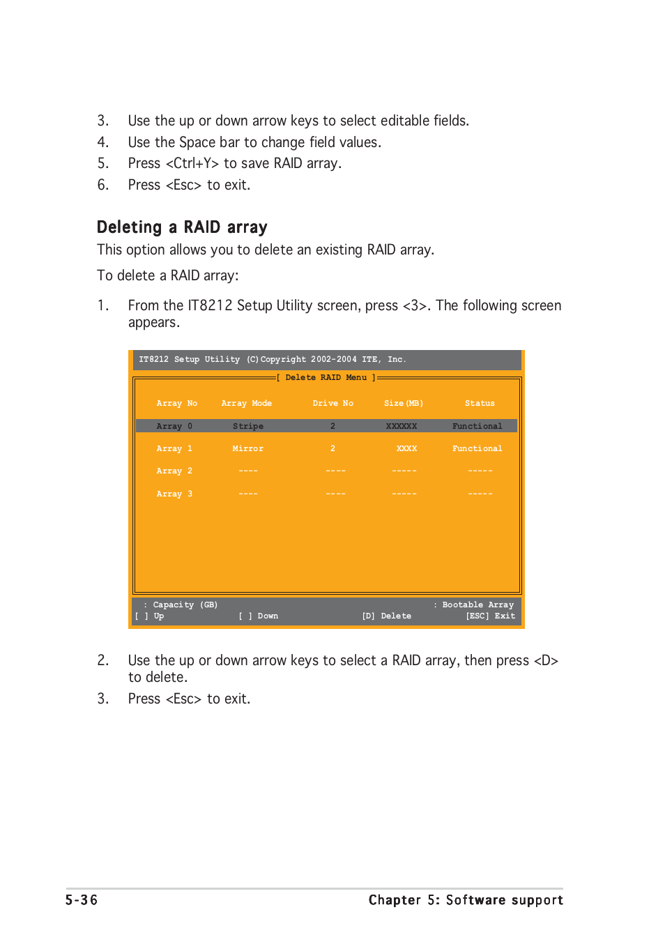 Deleting a raid array | Asus P5GD2 Premium User Manual | Page 148 / 152