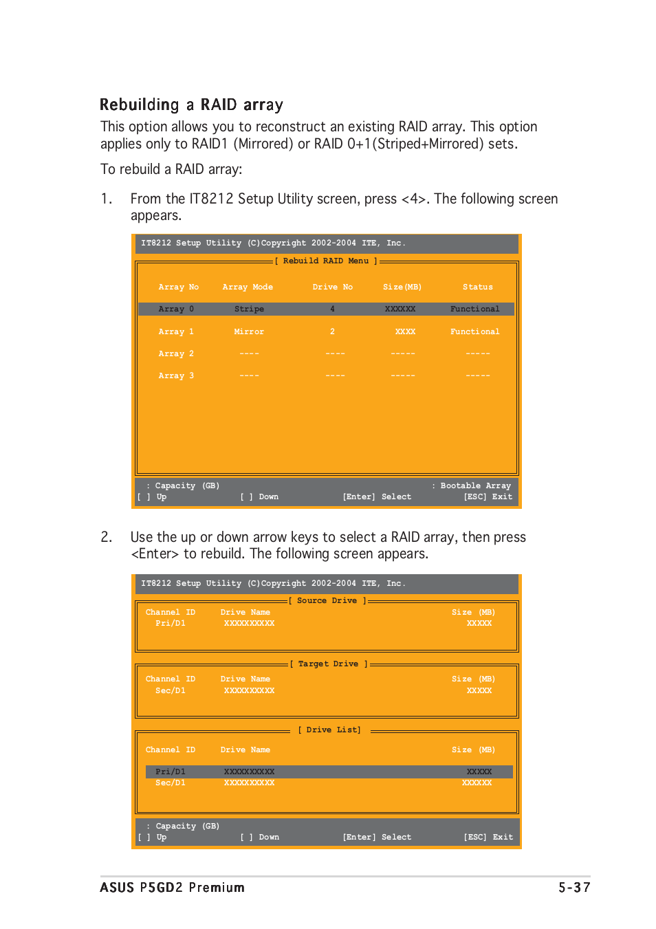 Rebuilding a raid array | Asus P5GD2 Premium User Manual | Page 149 / 152