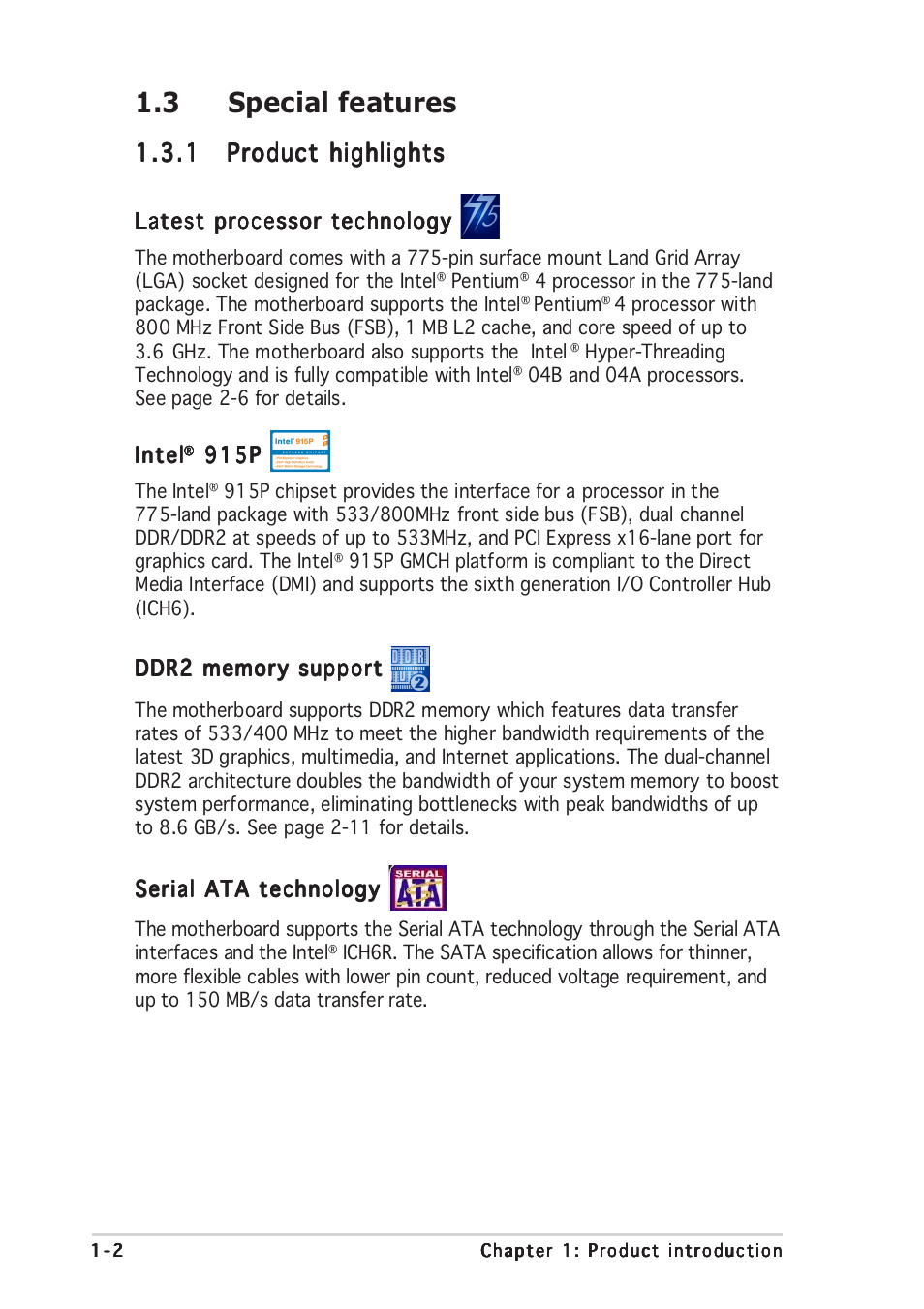 3 special features | Asus P5GD2 Premium User Manual | Page 18 / 152