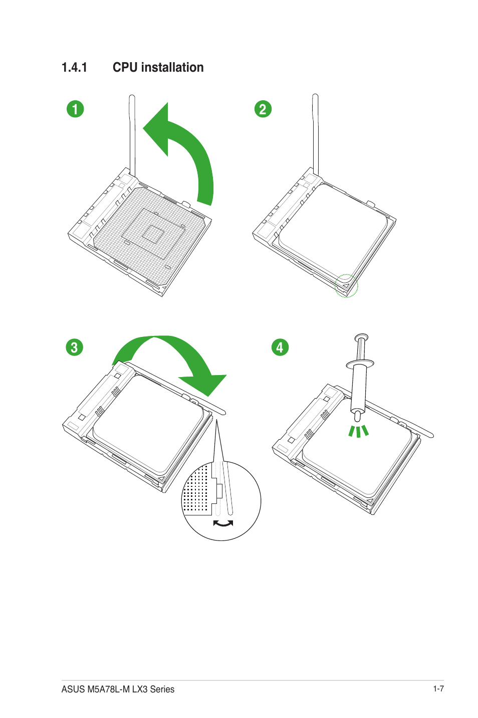 1 cpu installation, Cpu installation -7 | Asus M5A78L-M LX3 PLUS User Manual | Page 17 / 65