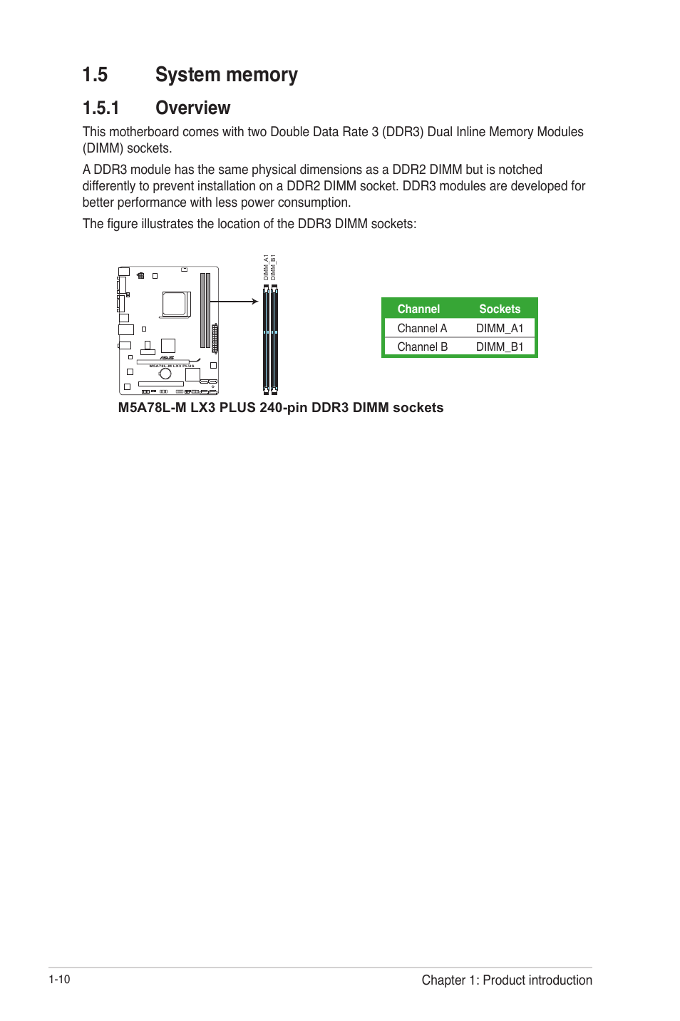 5 system memory, 1 overview, 5 system memory -10 | Overview -10 | Asus M5A78L-M LX3 PLUS User Manual | Page 20 / 65