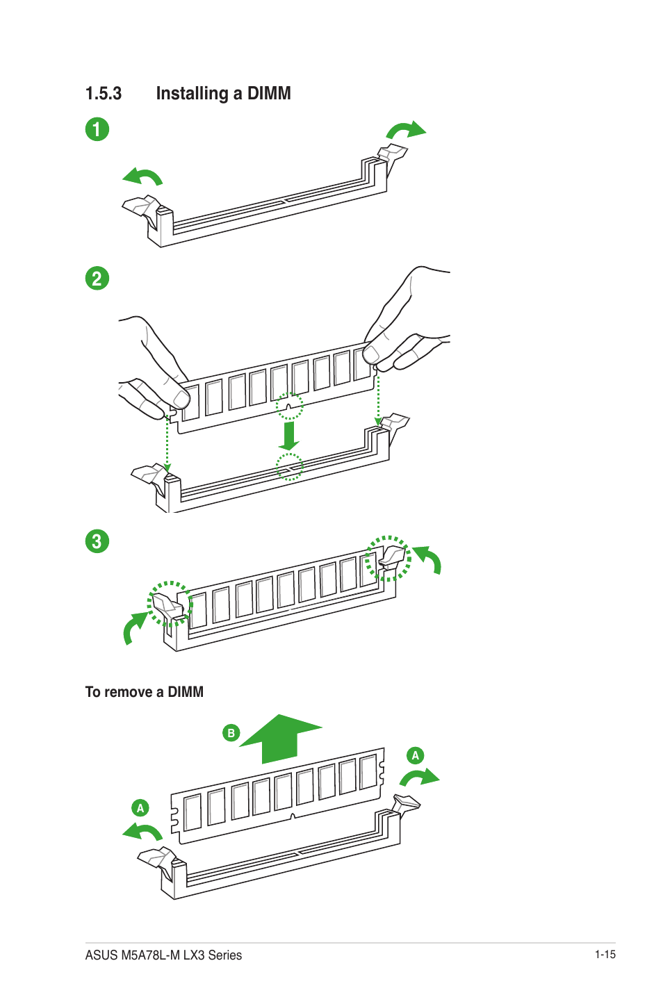 3 installing a dimm, Installing a dimm -15 | Asus M5A78L-M LX3 PLUS User Manual | Page 25 / 65