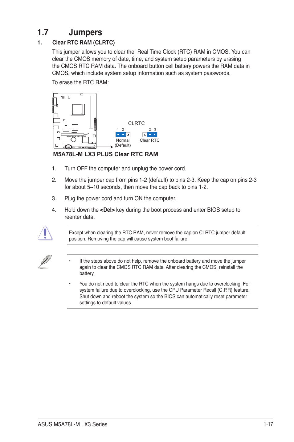 7 jumpers, 7 jumpers -17 | Asus M5A78L-M LX3 PLUS User Manual | Page 27 / 65