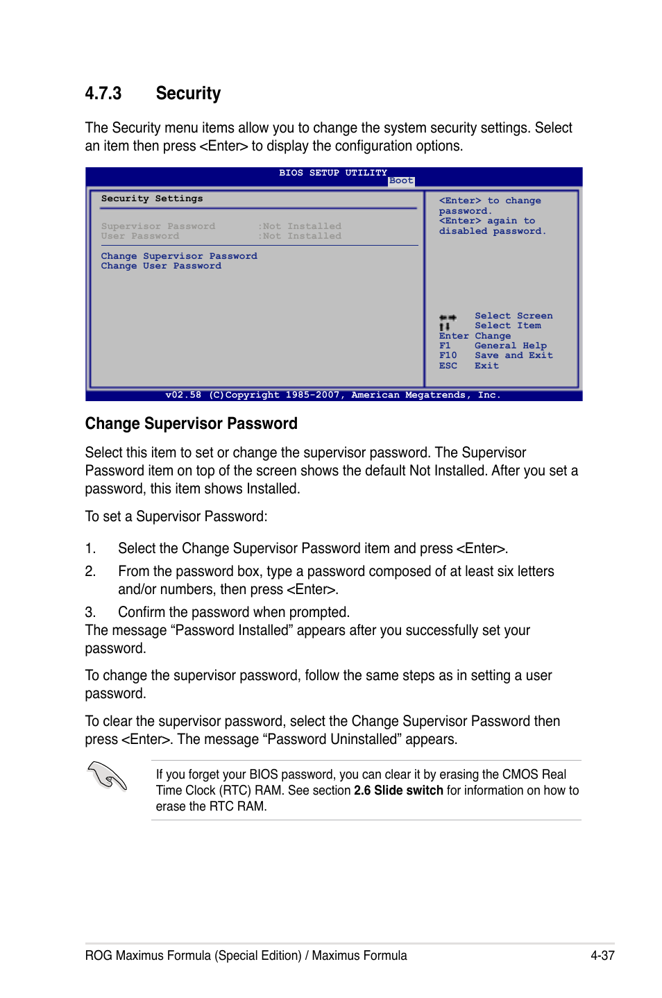 3 security, Change supervisor password | Asus Maximus Formula User Manual | Page 109 / 168