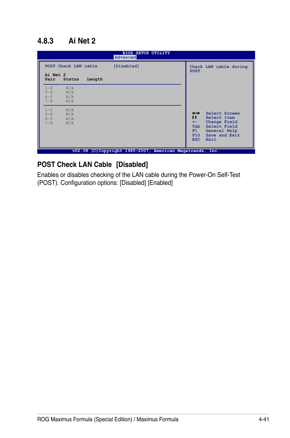 3 ai net 2, Post check lan cable [disabled | Asus Maximus Formula User Manual | Page 113 / 168