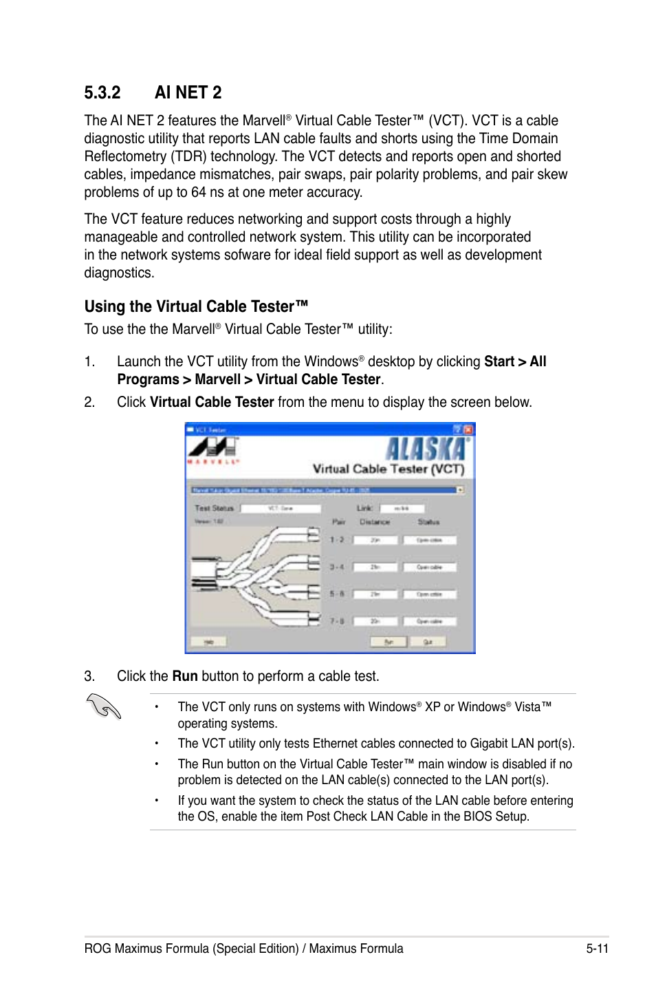 2 ai net 2, Using the virtual cable tester | Asus Maximus Formula User Manual | Page 127 / 168