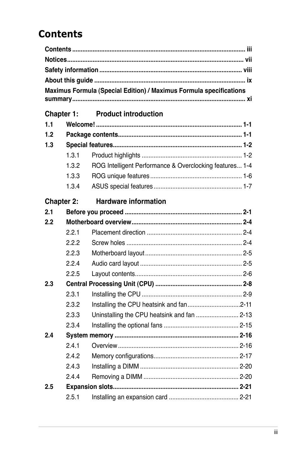 Asus Maximus Formula User Manual | Page 3 / 168