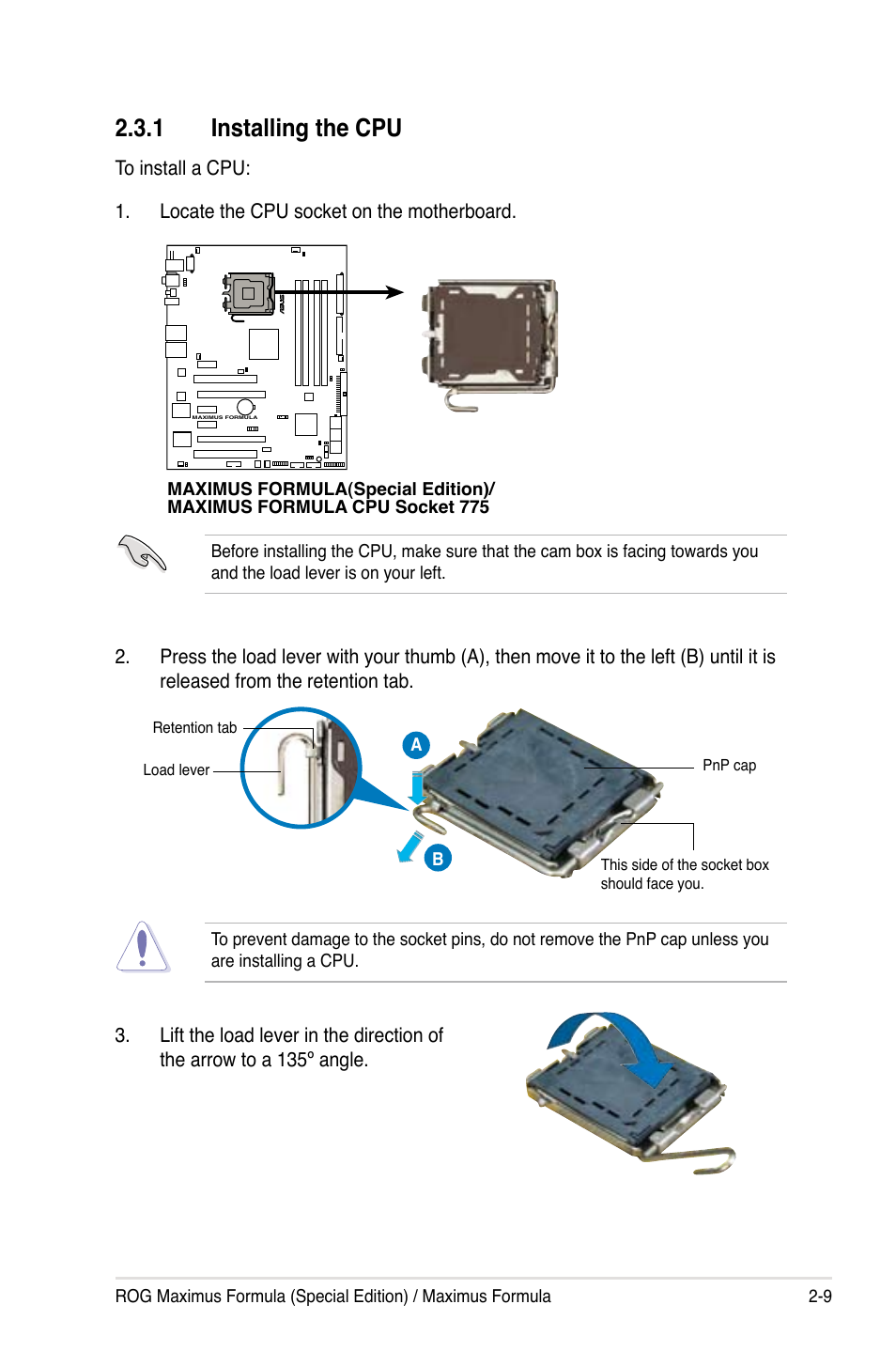 1 installing the cpu | Asus Maximus Formula User Manual | Page 35 / 168