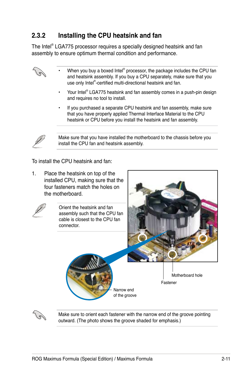 2 installing the cpu heatsink and fan | Asus Maximus Formula User Manual | Page 37 / 168