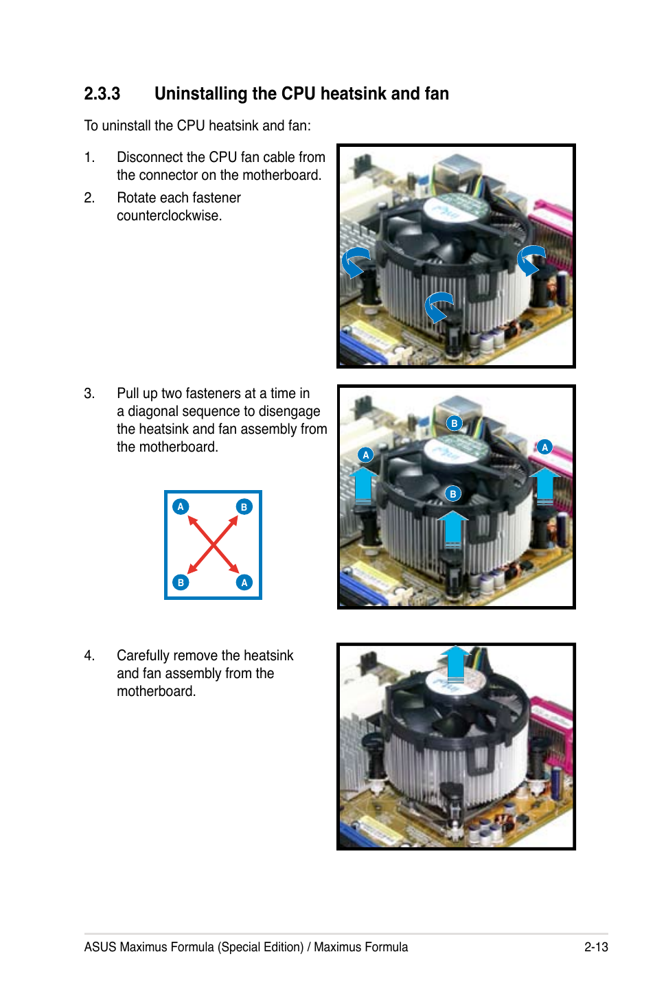 3 uninstalling the cpu heatsink and fan | Asus Maximus Formula User Manual | Page 39 / 168