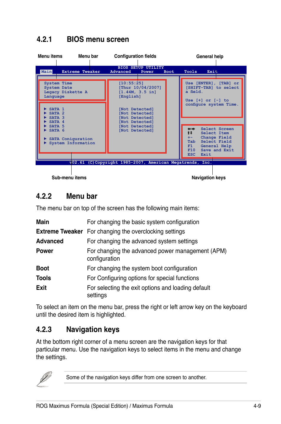 2 menu bar, 3 navigation keys, 1 bios menu screen | Asus Maximus Formula User Manual | Page 81 / 168