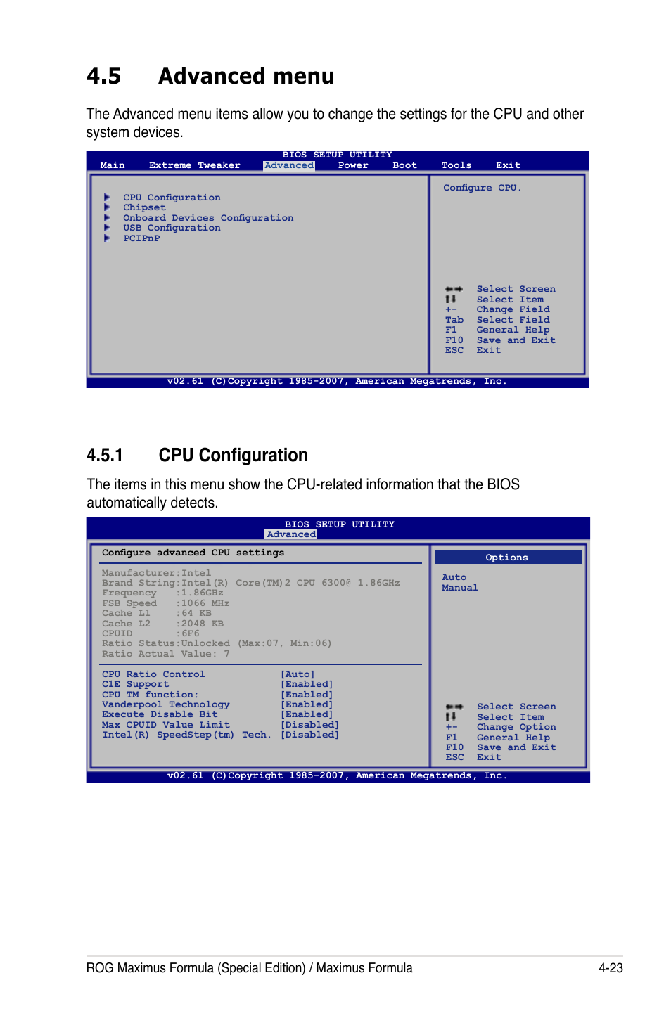 5 advanced menu, 1 cpu configuration | Asus Maximus Formula User Manual | Page 95 / 168