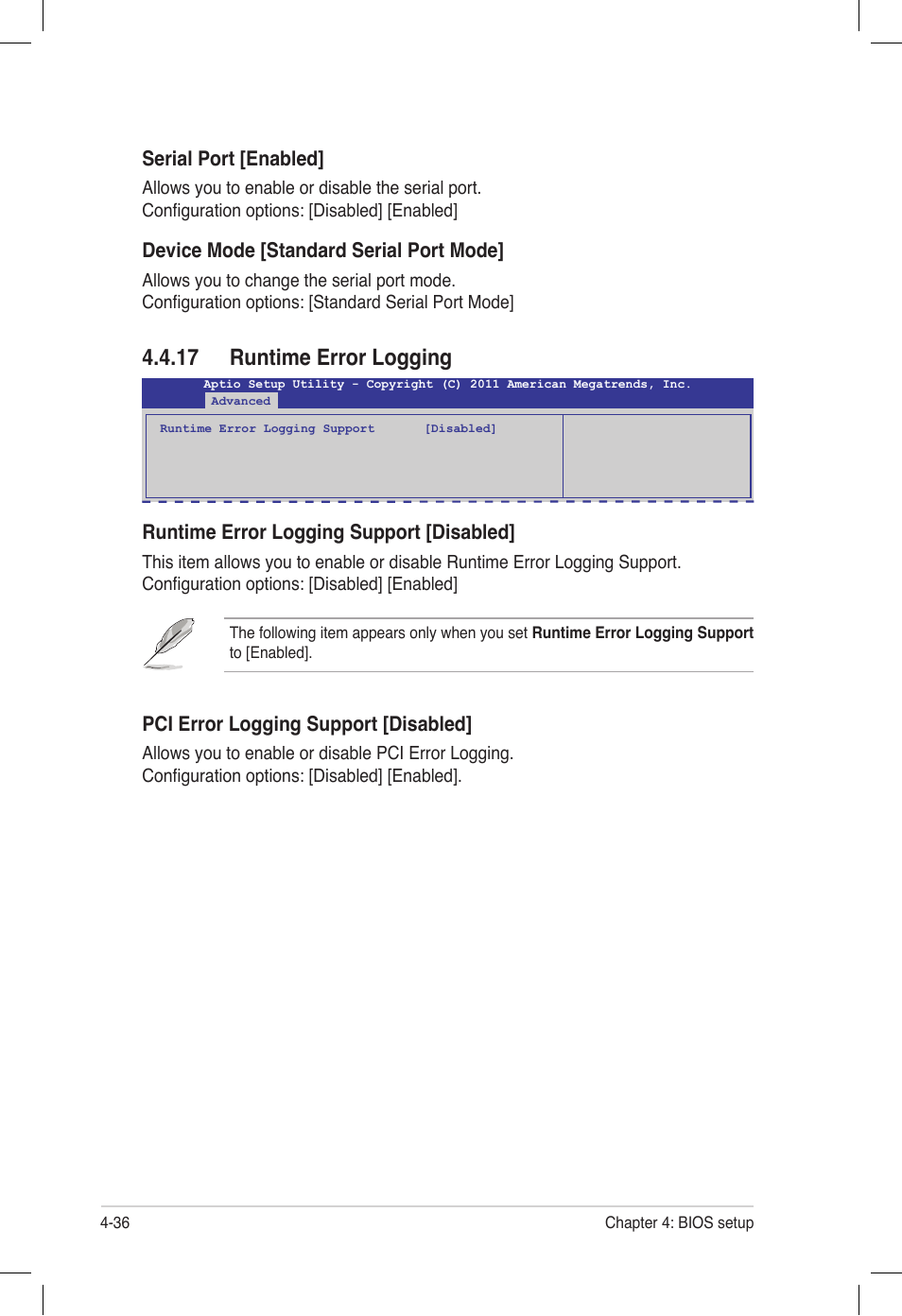 17 runtime error logging, 17 runtime error logging -36 | Asus Z9PE-D16 User Manual | Page 100 / 194